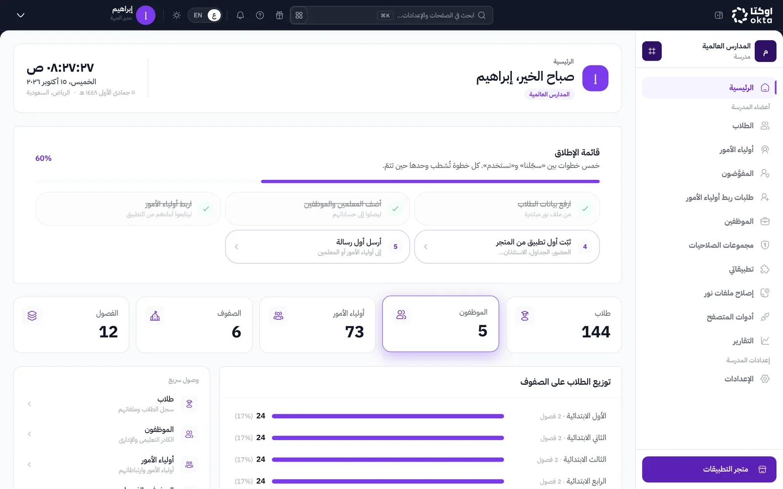 لوحة إدارة المدرسة في أوكتا
